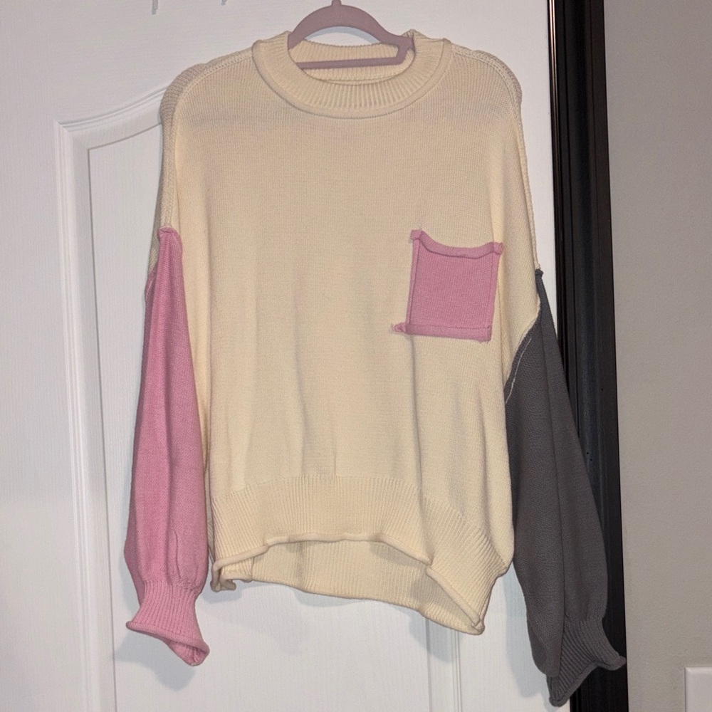 POL Cream, Pink, and Gray Sweater